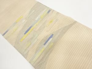 絽綴れ抽象横縞に露芝模様織出し名古屋帯